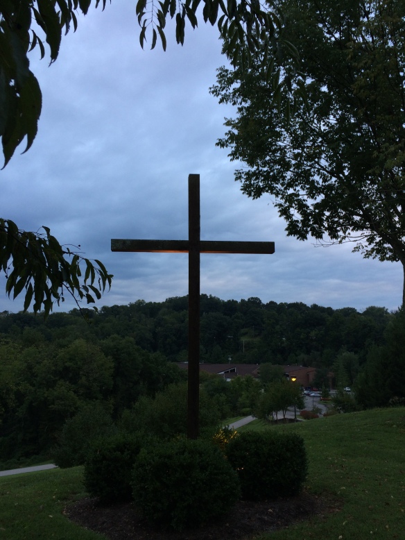A cross atop a hill overlooking the John XXIII Retreat Center in Charleston West Virginia